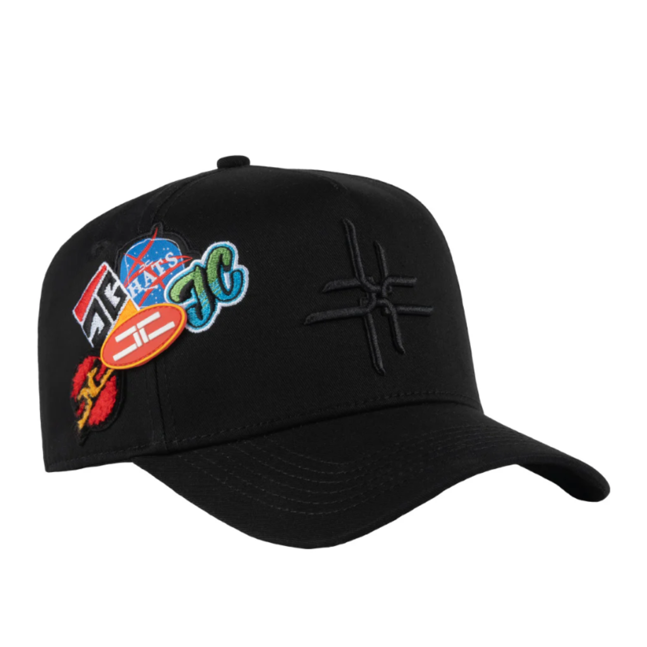 Side of JC Double Curve Black Snapback Hat