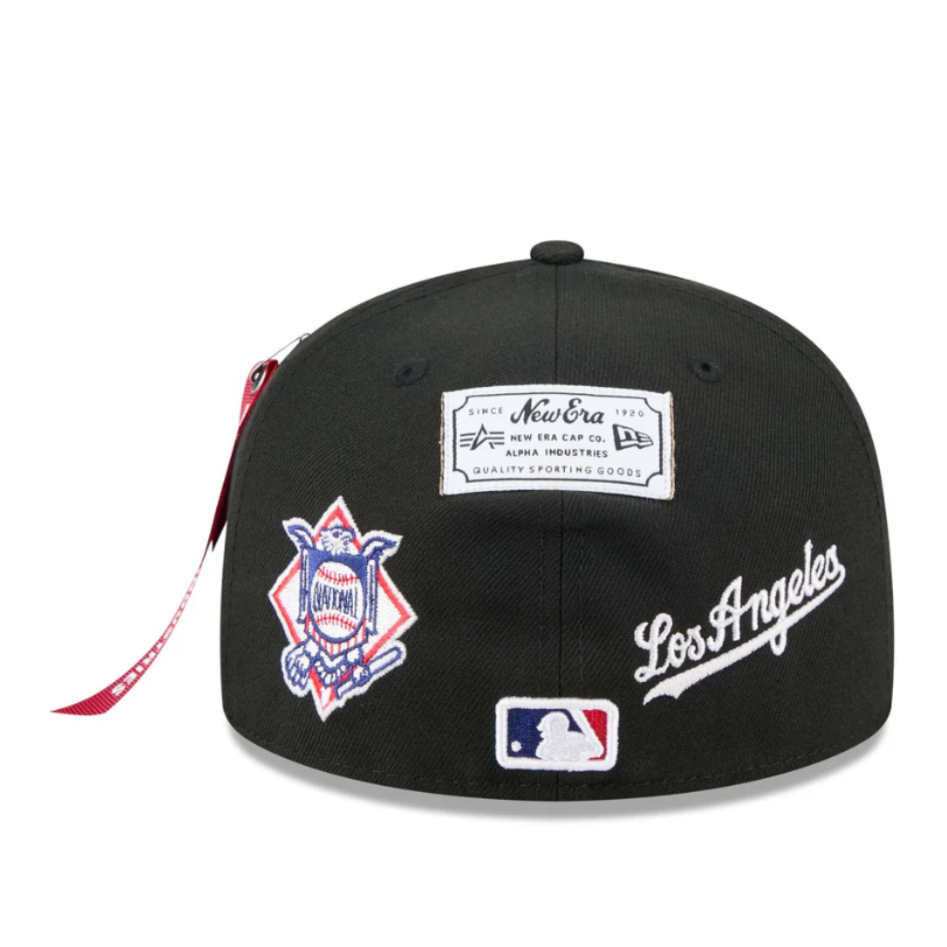 Back View of New Era x Alpha Industries Los Angeles Dodgers Black 59FIFTY Fitted Hat