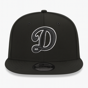 Front View of New Era Los Angeles Dodgers D Logo Black White Outlined 9FIFTY Snapback Hat 