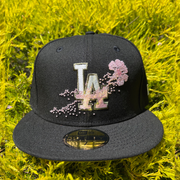 Black Dotted Floral Pink Los Angeles Dodgers New Era Men's Fitted Hat