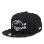 New Era Los Angeles Lakers Black 59FIFTY Fitted Hat front angle view