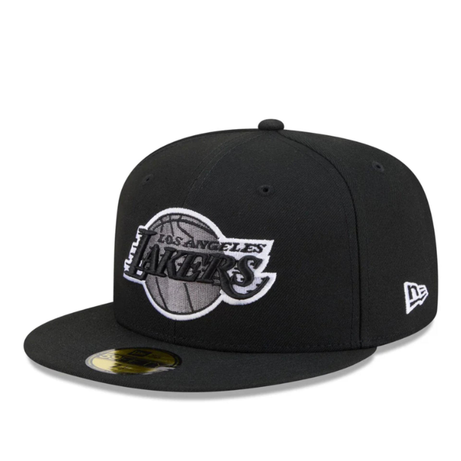 New Era Los Angeles Lakers Black 59FIFTY Fitted Hat front angle view