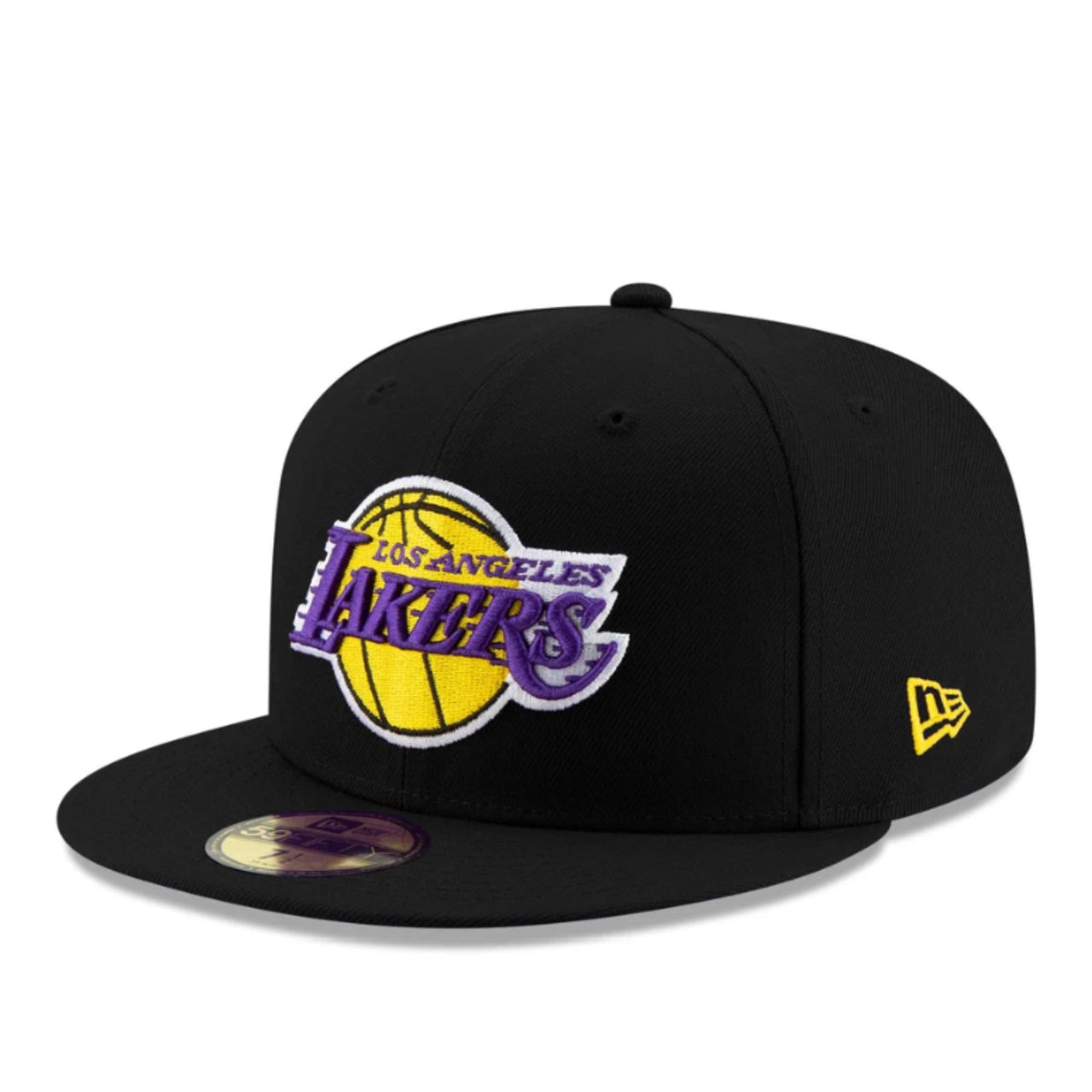 New Era Los Angeles Lakers Team Color Black 59FIFTY Fitted Hat front left angle view