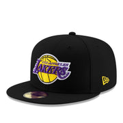 New Era Los Angeles Lakers Team Color Black 59FIFTY Fitted Hat front left angle view