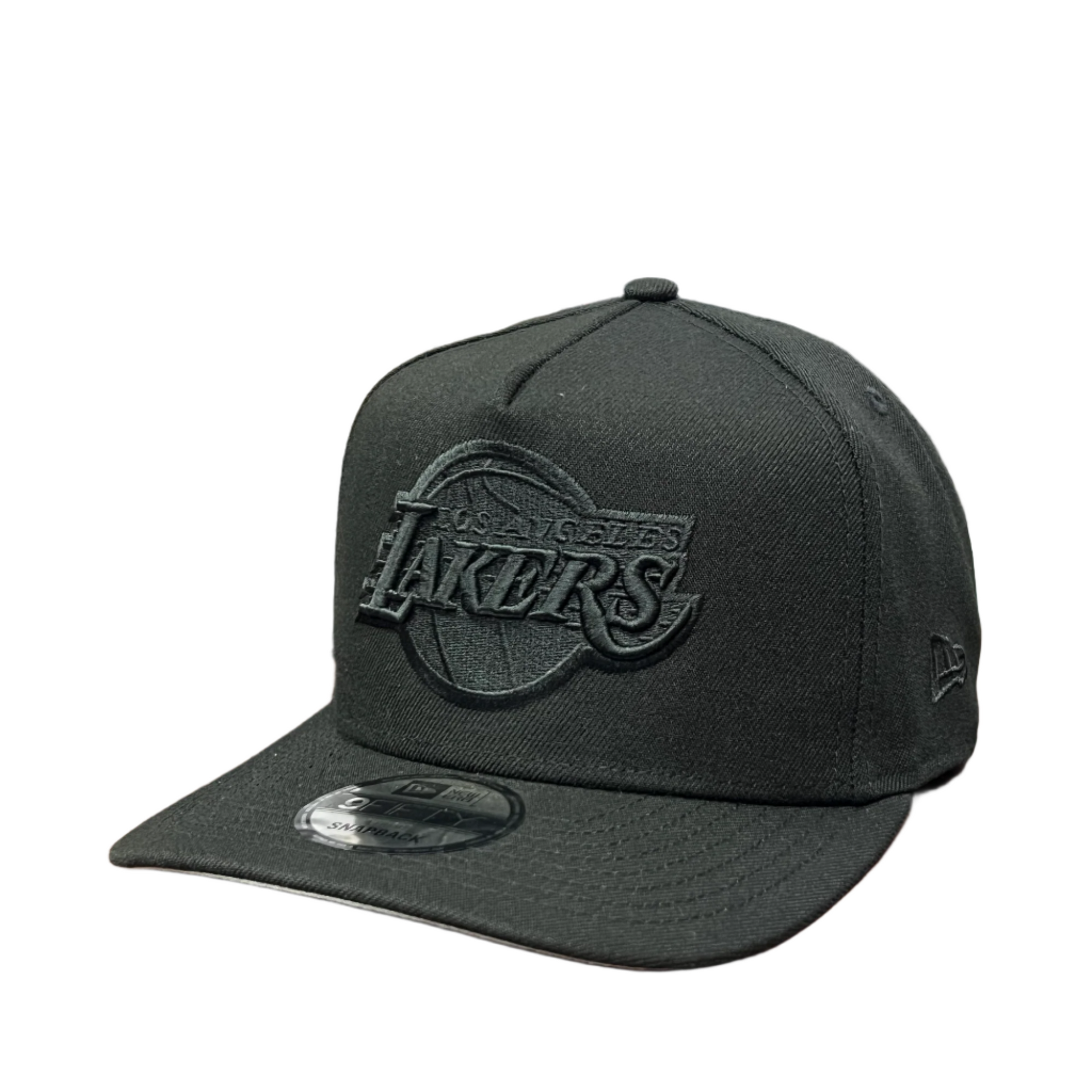 New Era Los Angeles Lakers Black on Black 9FIFTY A-Frame Curved Snapback Hat