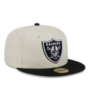 New Era Las Vegas Raiders Chrome Black 59FIFTY Fitted Hat front right angle view