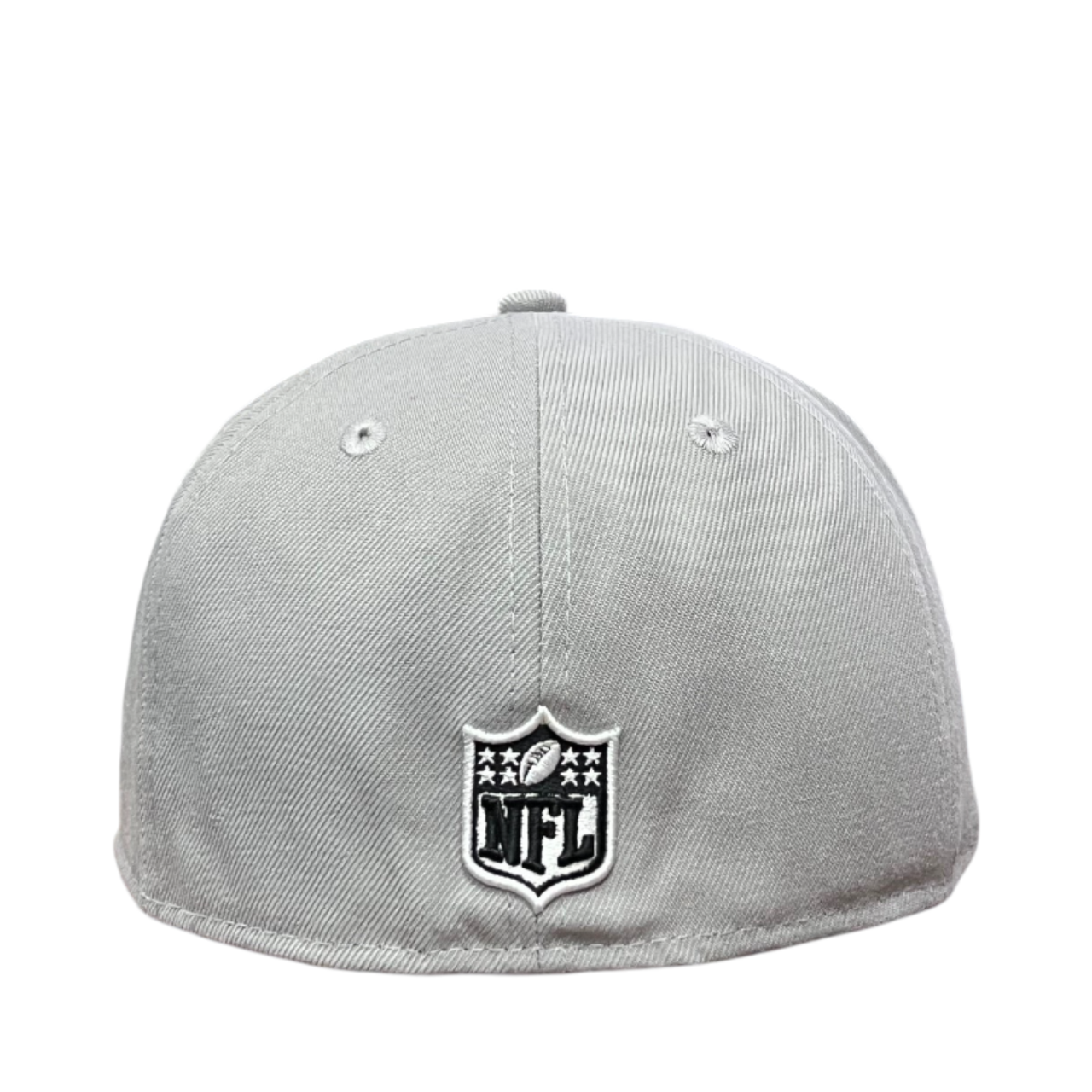 Back of New Era Las Vegas Raiders Script Gray Black 59FIFTY Fitted Hat