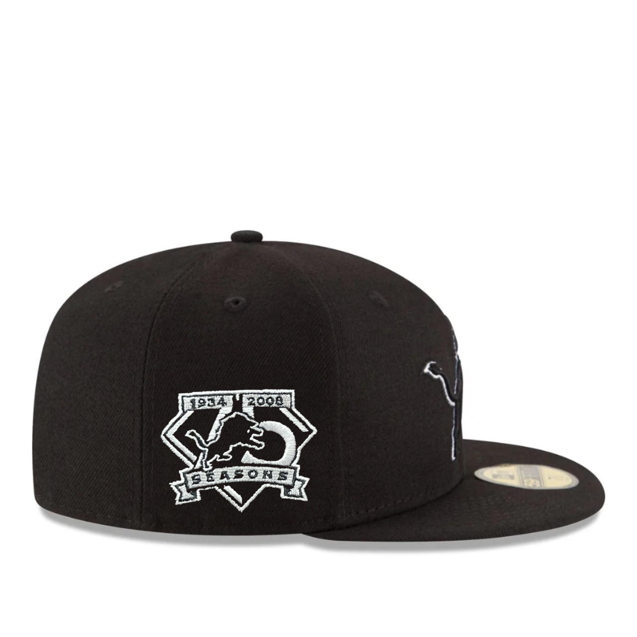 side patch of New Era Detroit Lions 75th Anniversary Black 59FIFTY Fitted Hat