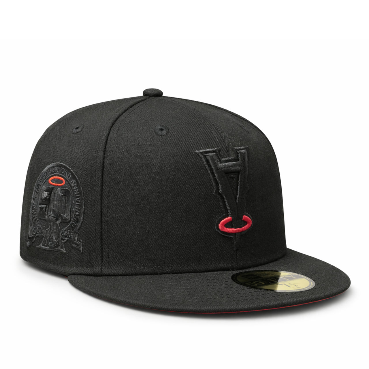 New Era Los Angeles Angels Black Red Halo Upside Down 50th Anniversary 59FIFTY Fitted Hat