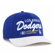 Los Angeles Dodgers 8x World Series Champions blue snapback hat with white corduroy visor front view