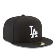 New Era Los Angeles Dodgers Black White Kids 59FIFTY Fitted Hat front right angled view