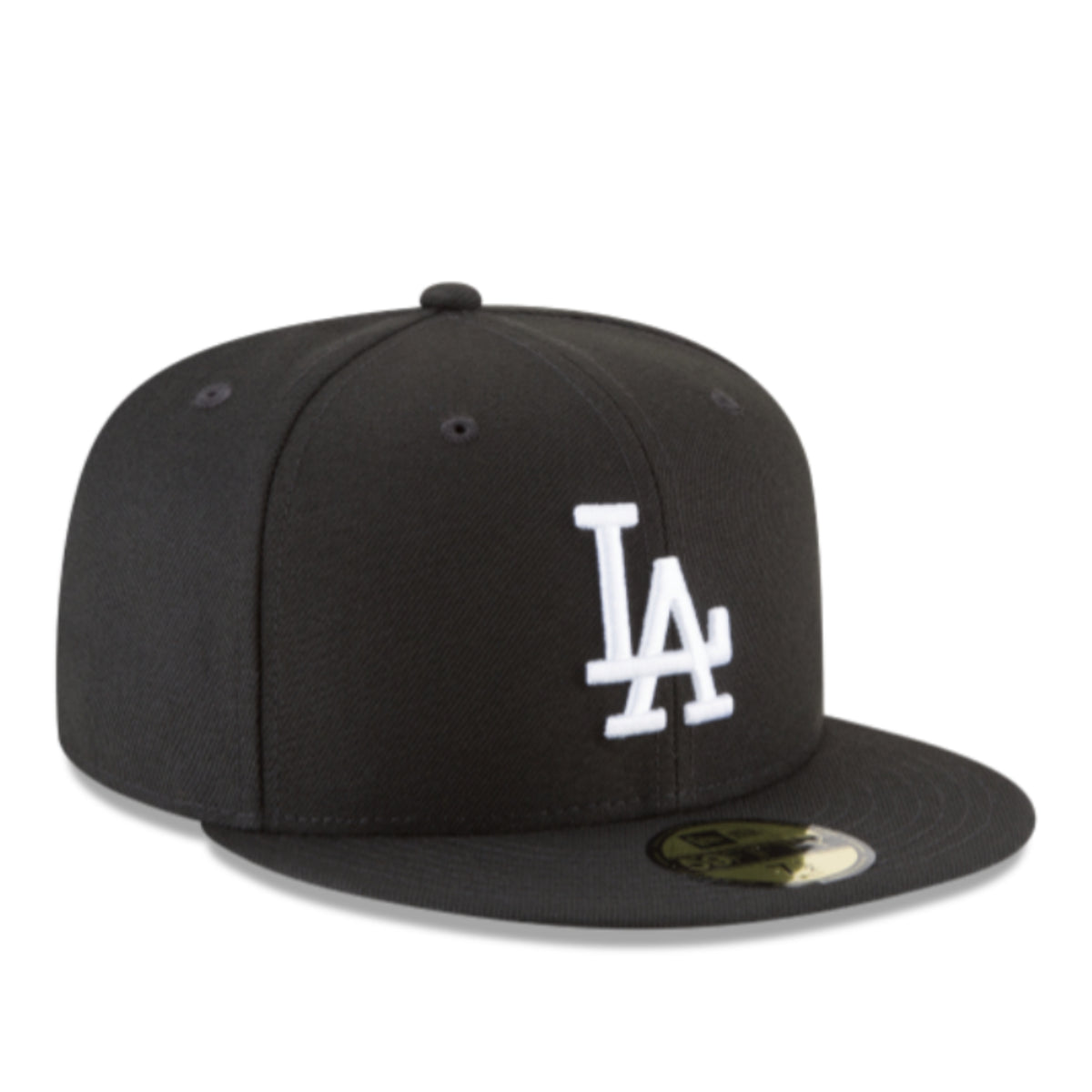 New Era Los Angeles Dodgers Black White Kids 59FIFTY Fitted Hat front right angled view