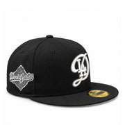 New Era Los Angeles Dodgers World Series City Connect Black 59FIFTY Fitted Hat front angled view