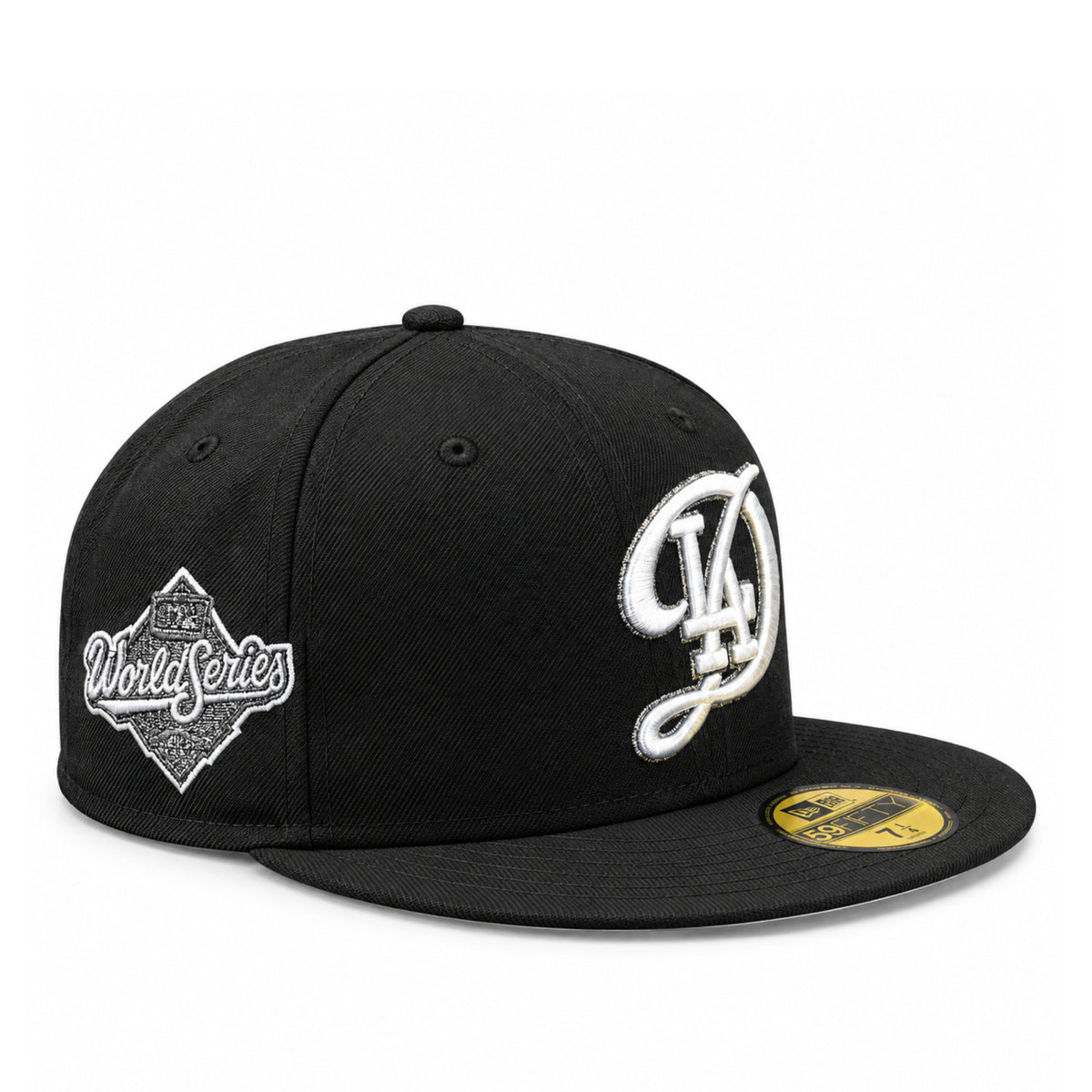 New Era Los Angeles Dodgers World Series City Connect Black 59FIFTY Fitted Hat front angled view