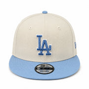 New Era Los Angeles Dodgers Stone/Light Blue 9FIFTY Snapback Hat front view