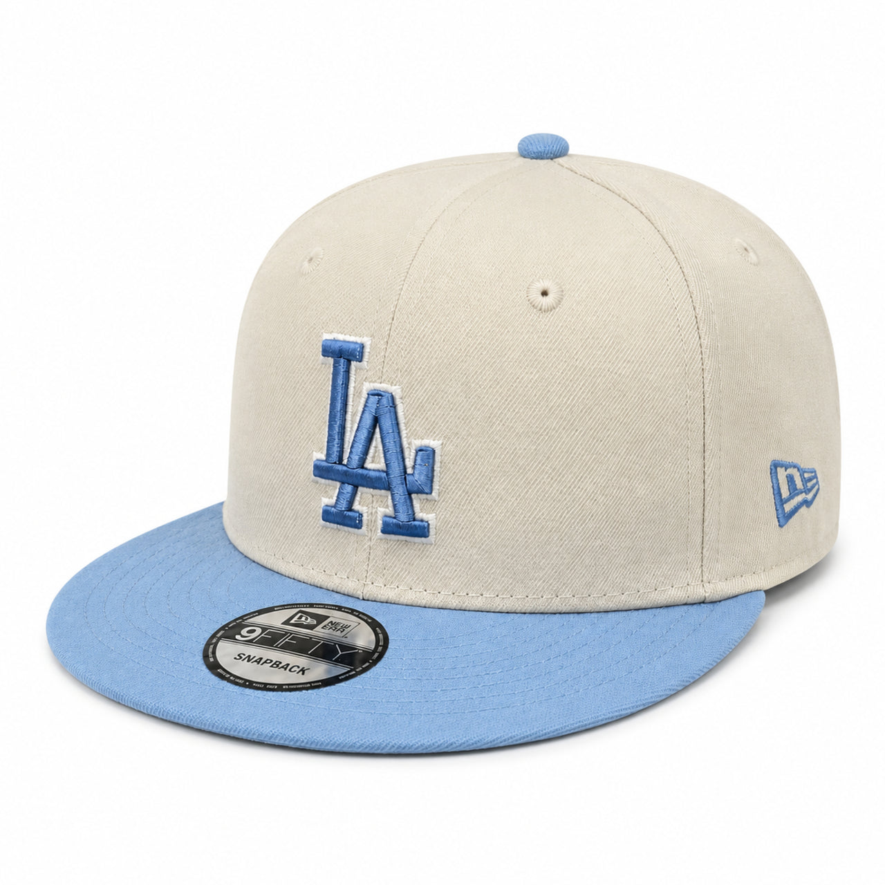 New Era Los Angeles Dodgers Stone/Light Blue 9FIFTY Snapback Hat front angle view