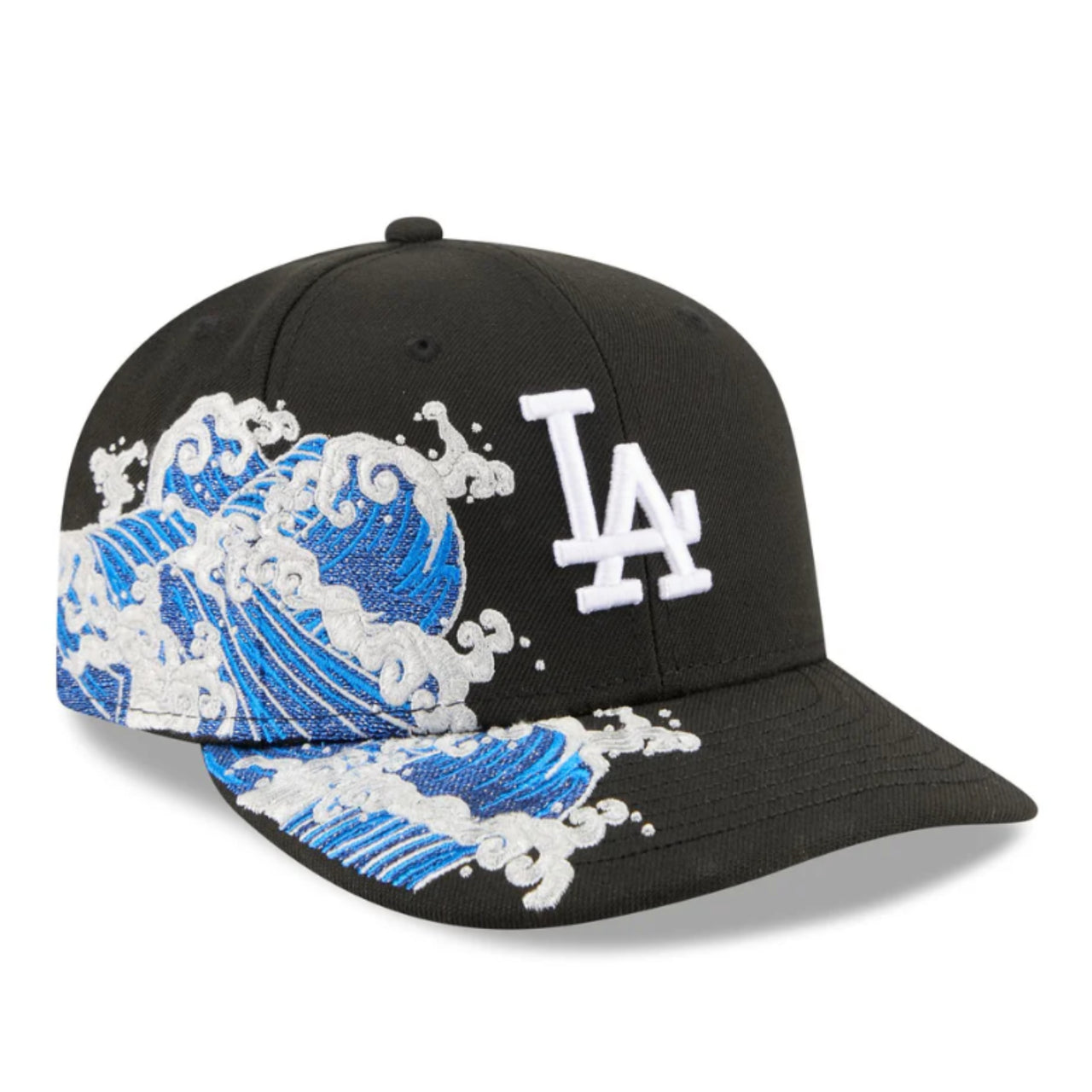 New Era Los Angeles Dodgers Surf Tide Black 59FIFTY Fitted Hat front right view