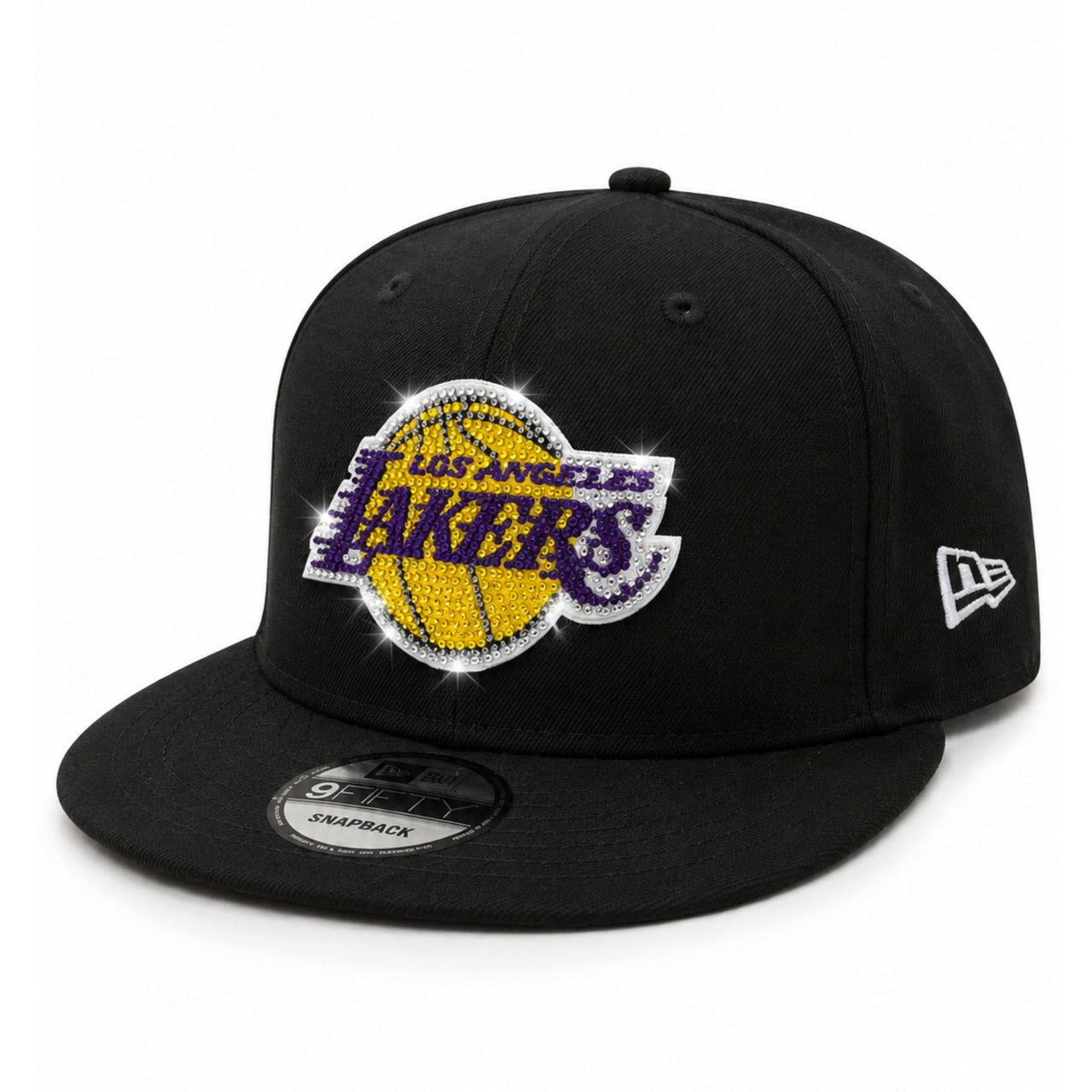New Era Los Angeles Lakers Rhinestone Black 9FIFTY Snapback Hat angle view