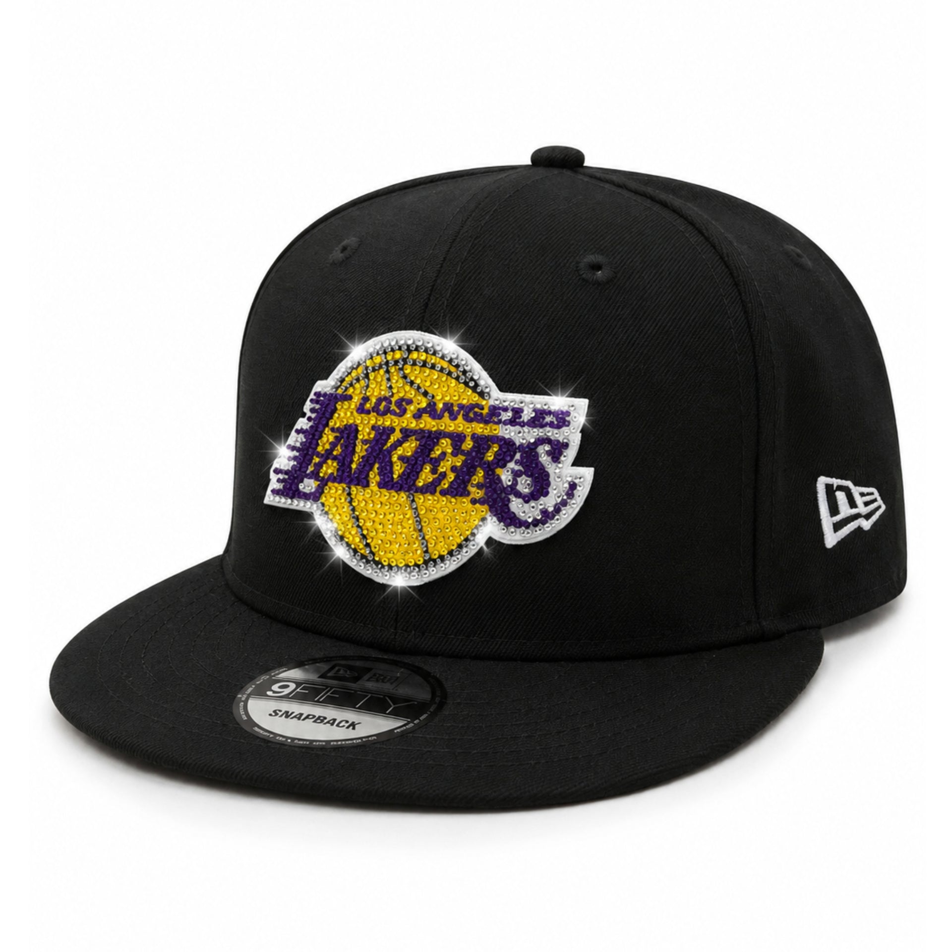 New Era Los Angeles Lakers Rhinestone Black 9FIFTY Snapback Hat angle view