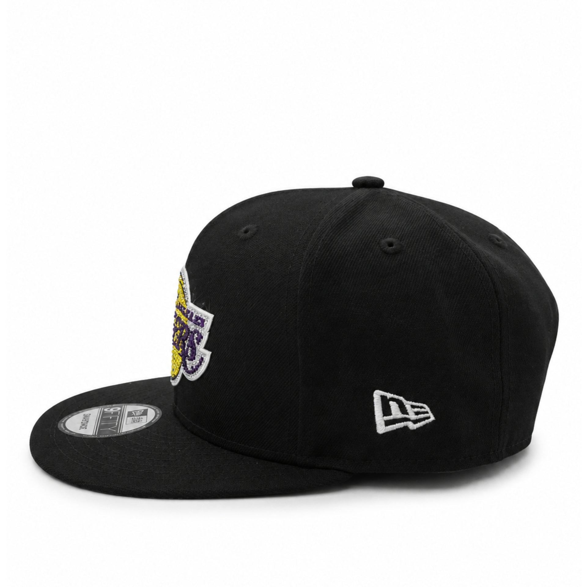 New Era Los Angeles Lakers Rhinestone Black 9FIFTY Snapback Hat side view