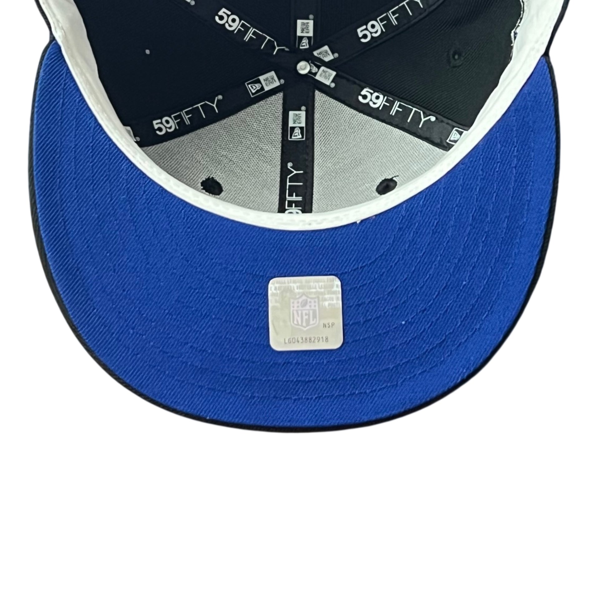 black baseball cap with blue under brim and '59FIFTY' branding on a white background