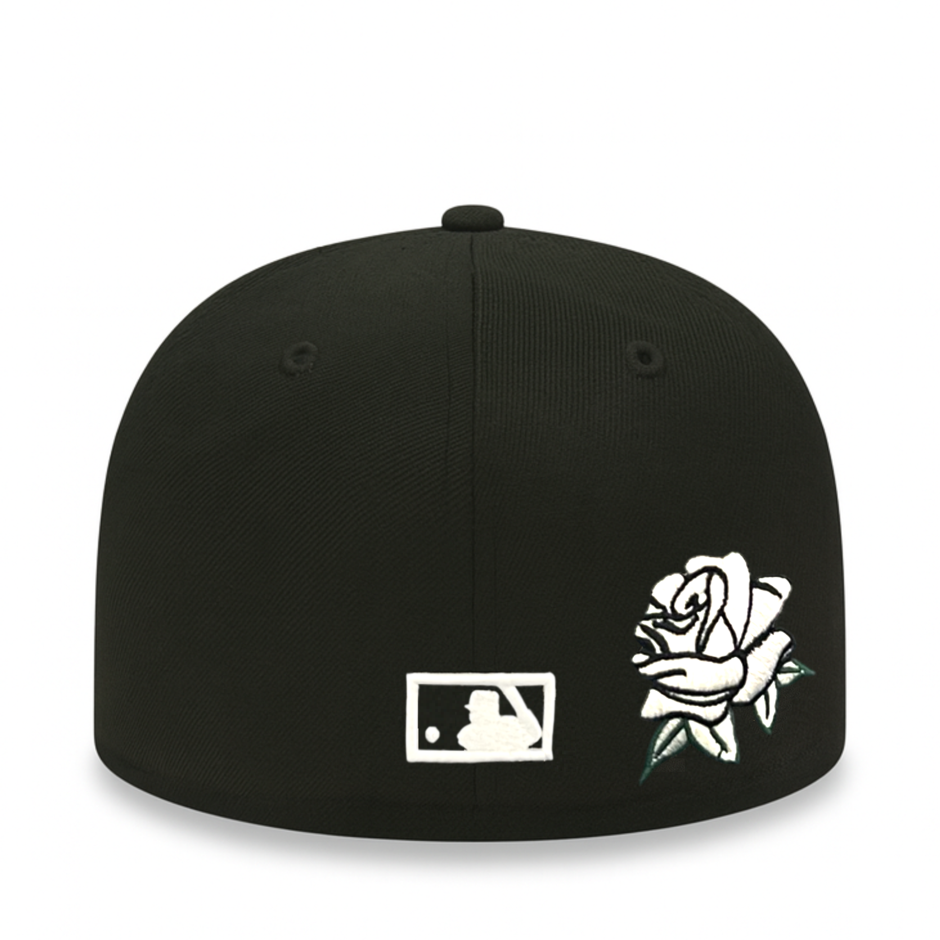 back of New Era Los Angeles Dodgers Black White Rose 59FIFTY Fitted Hat