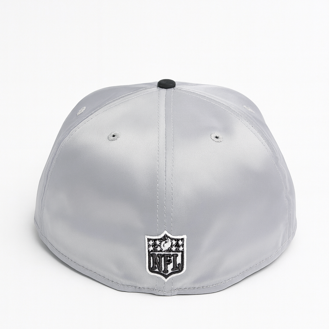 Back of New Era Las Vegas Raiders Satin Gray Black 2 Tone 59Fifty Fitted Hat