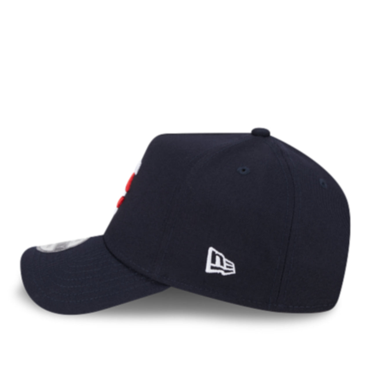 Side View of New Era Minnesota Twins Navy A-Frame 9FORTY Snapback Hat