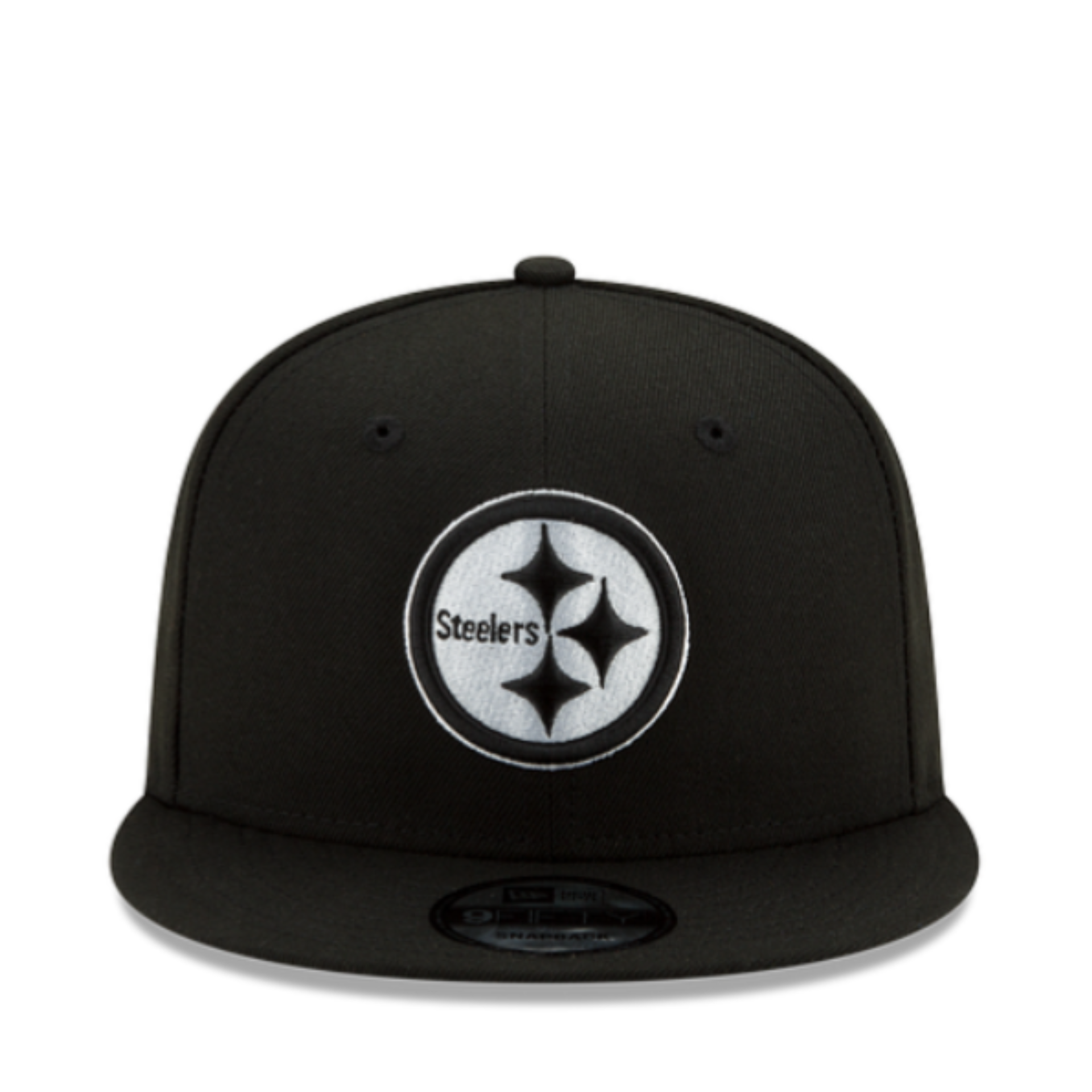 Front View of New Era Pittsburgh Steelers Black White 9FIFTY Snapback Hat