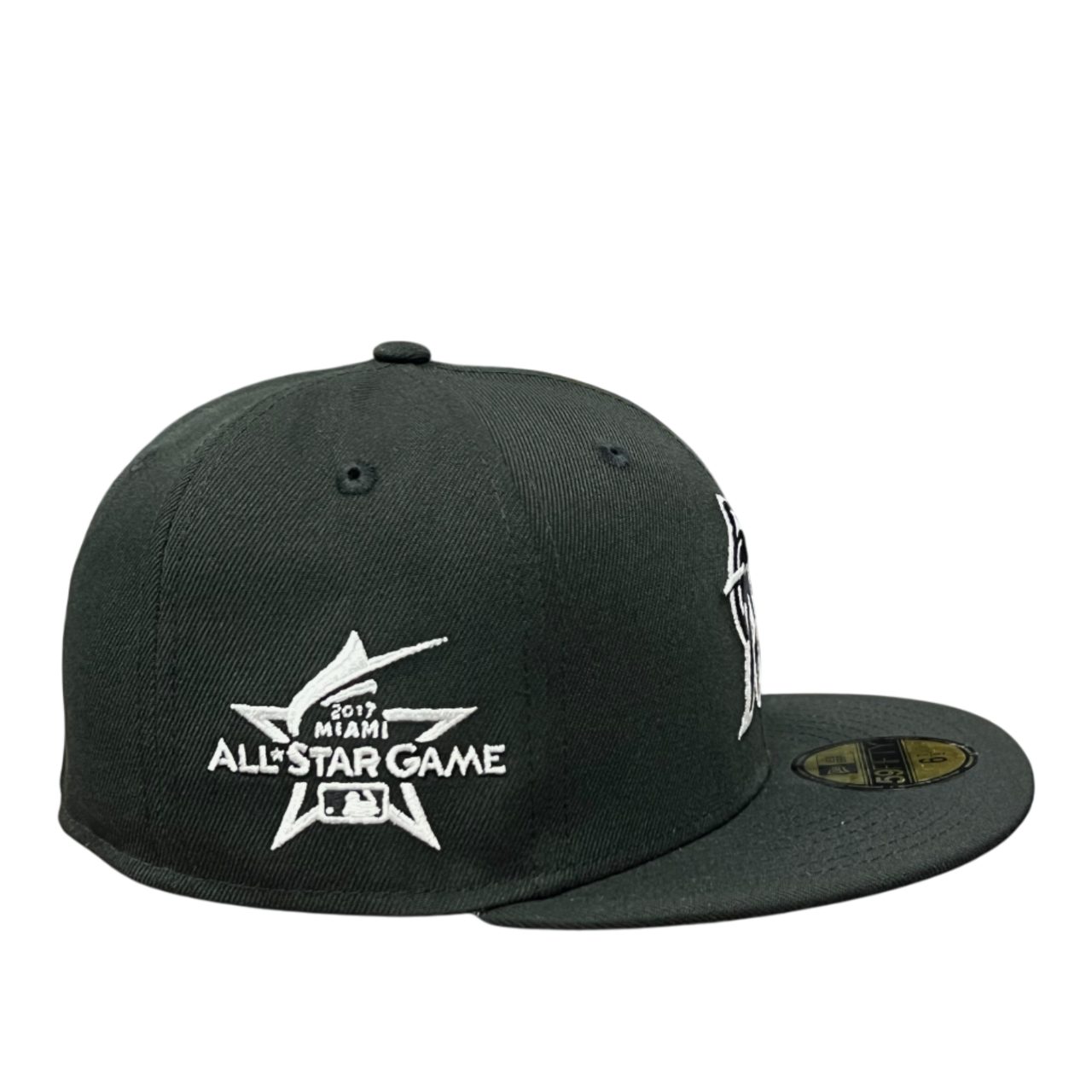side patch of Miami Marlins ASG 2017 Black White 59FIFTY Fitted Hat