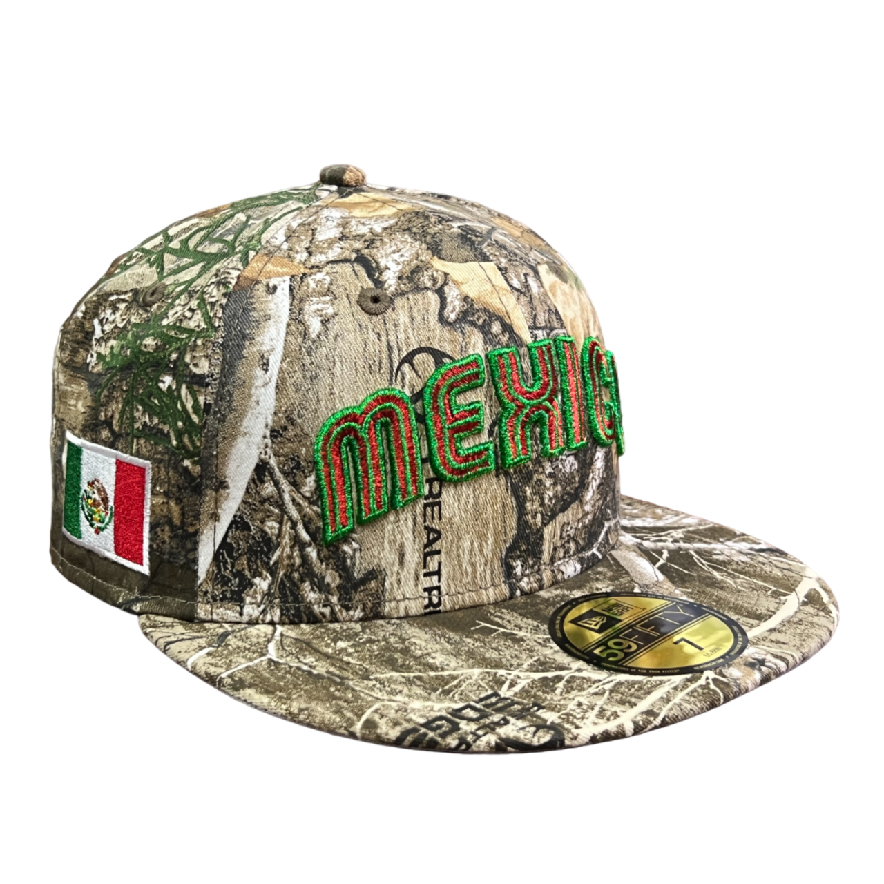 New Era Mexico Baseball Flag Real Tree Script Metallic 59FIFTY Fitted Hat