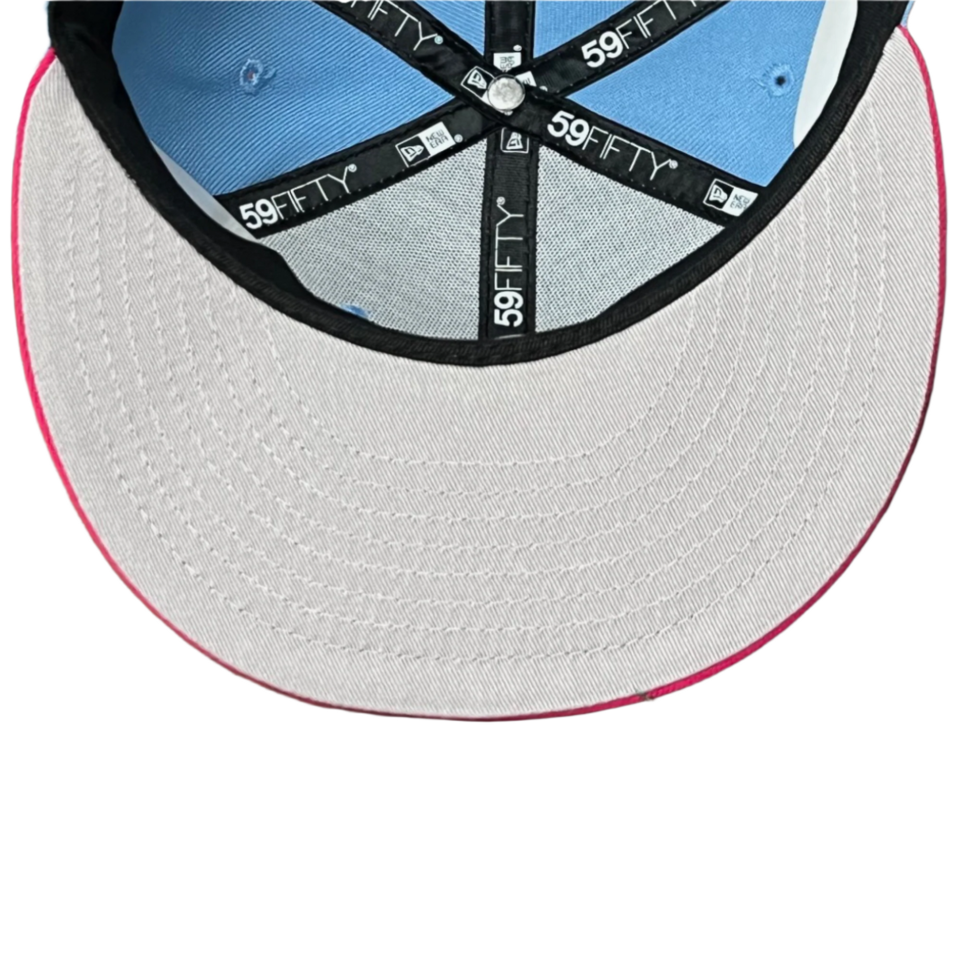 gray under visor of New Era Mexico Baseball Sky Blue Pink 59FIFTY Fitted Hat