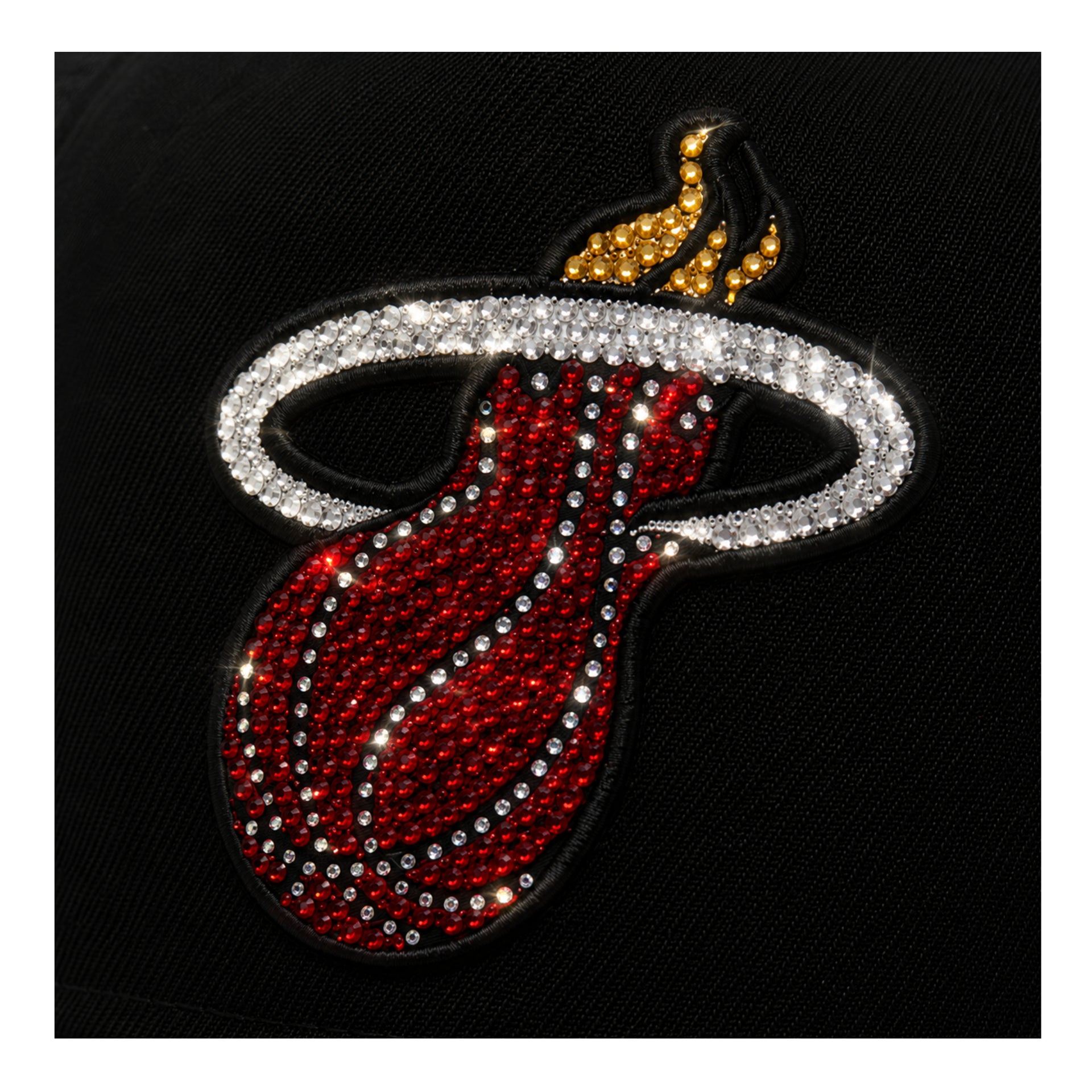 Miami Heat logo patch with rhinestones on a black background