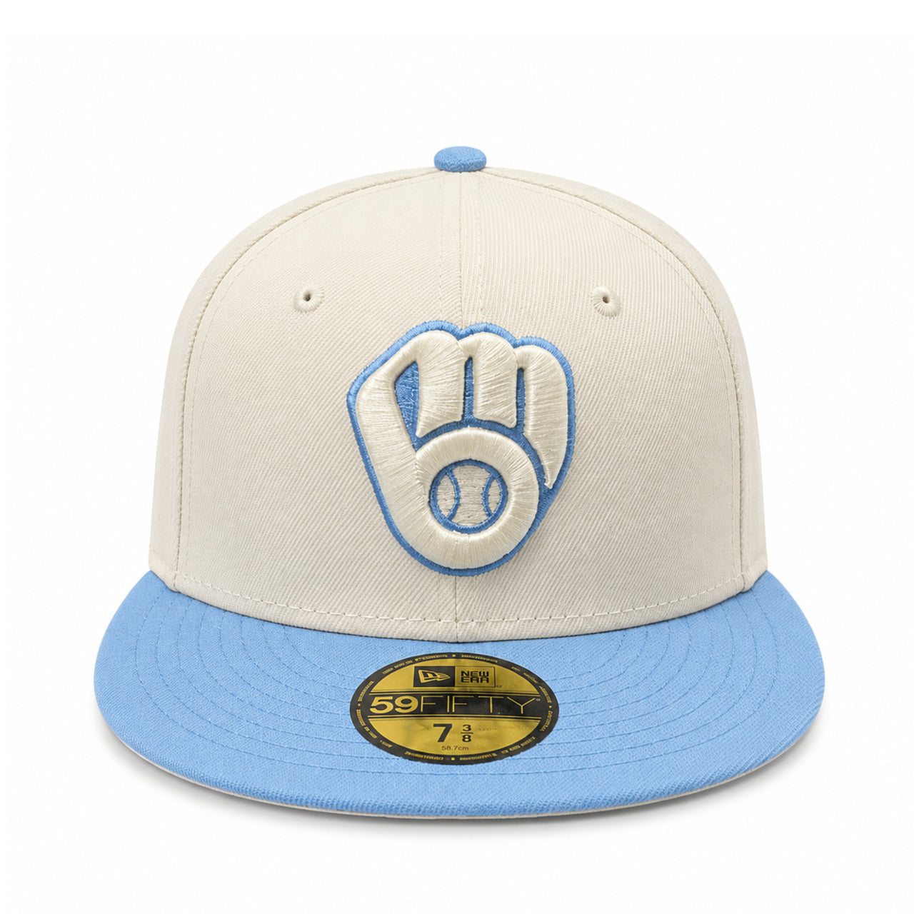 New Era Milwaukee Brewers Stone/Light Blue 59FIFTY Fitted Hat front view