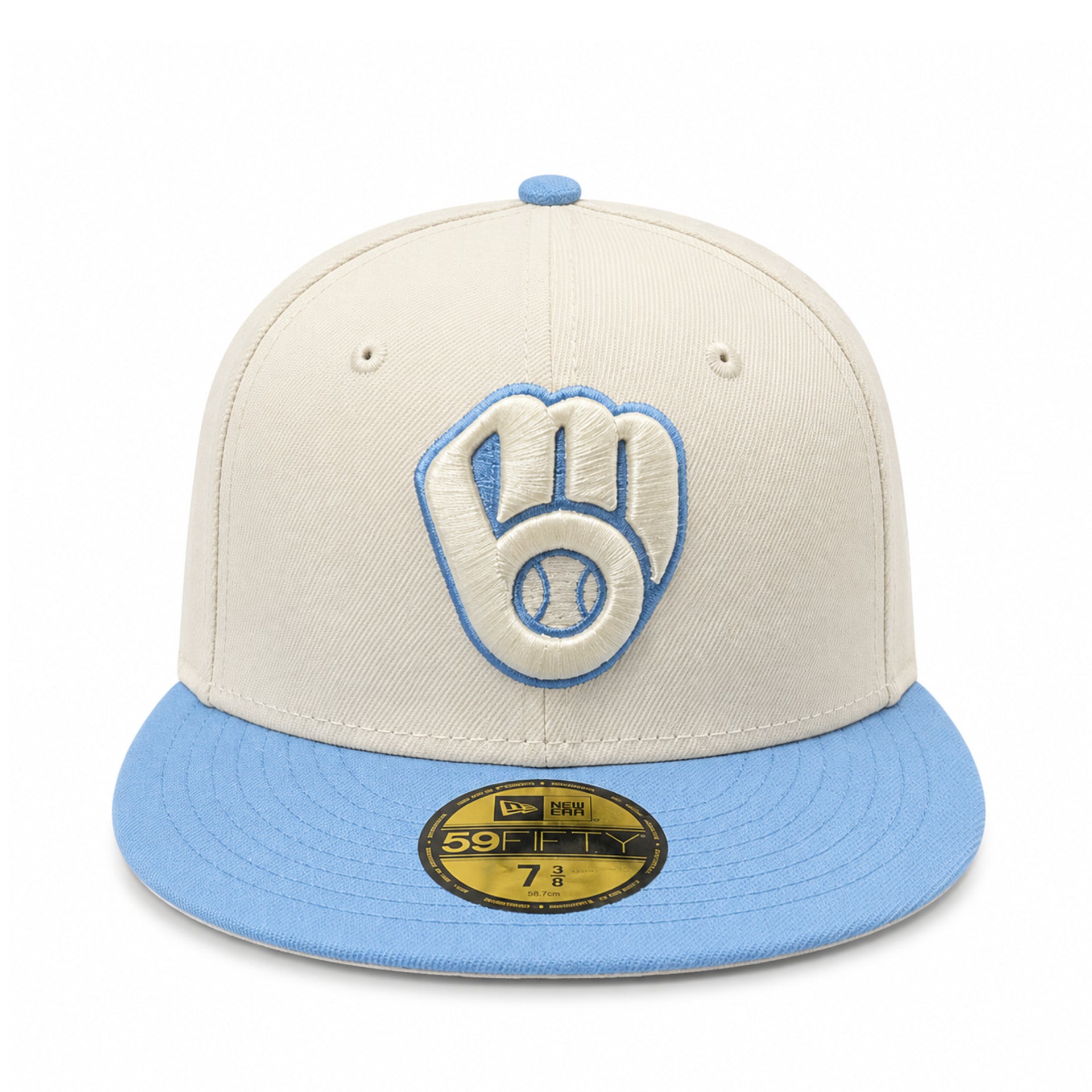 New Era Milwaukee Brewers Stone/Light Blue 59FIFTY Fitted Hat front view