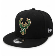 New Era Milwaukee Bucks Rhinestone Black 9FIFTY Snapback Hat angle view