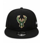 New Era Milwaukee Bucks Rhinestone Black 9FIFTY Snapback Hat front view