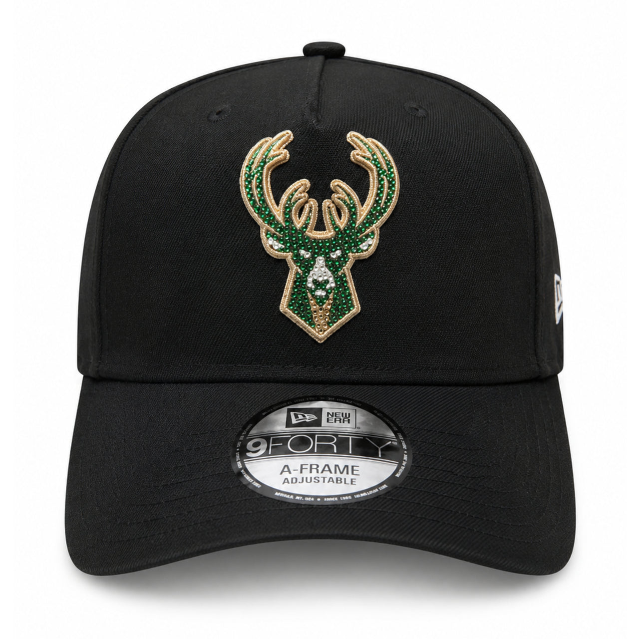 New Era Milwaukee Bucks Rhinestone 9FORTY A-Frame Snapback Hat front view