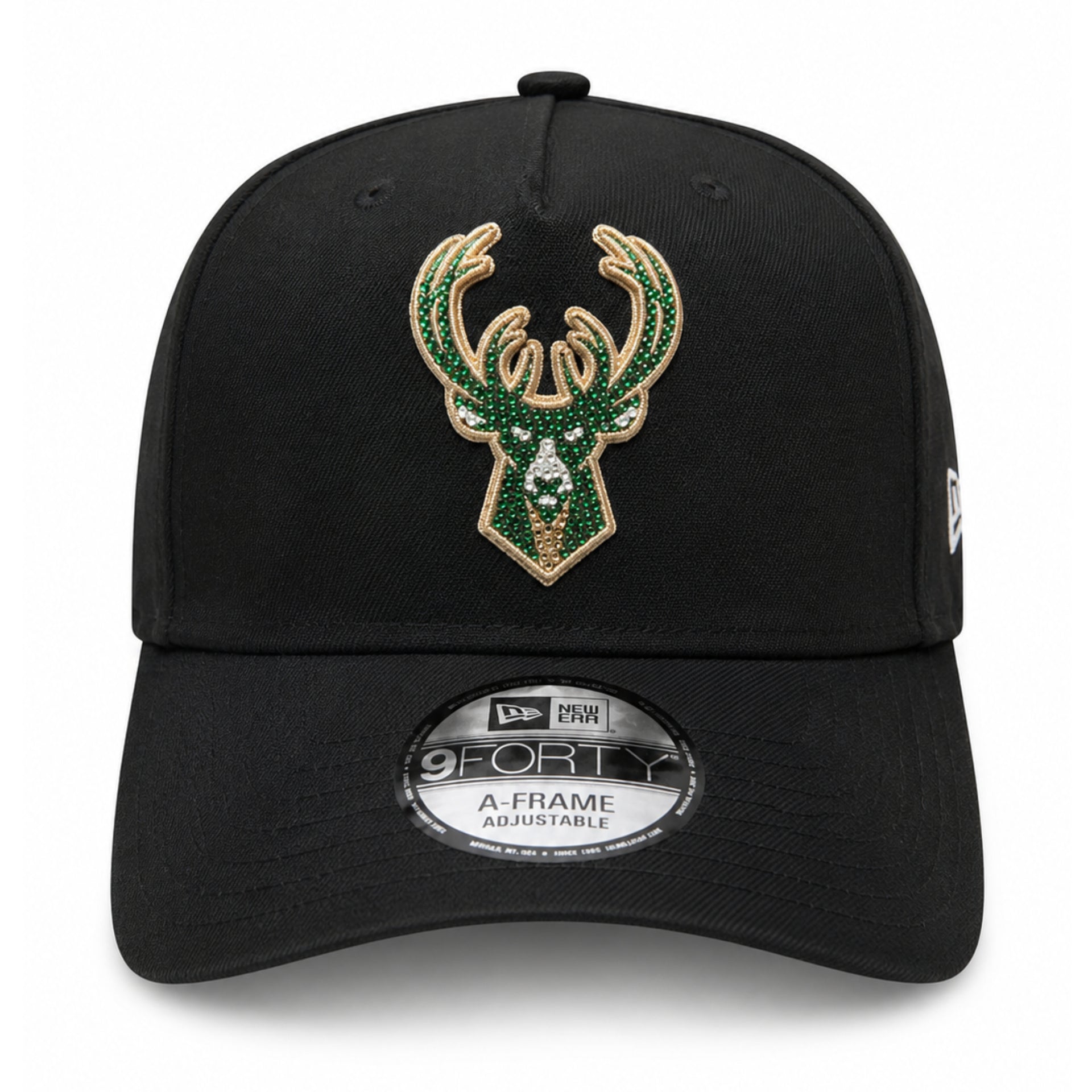 New Era Milwaukee Bucks Rhinestone 9FORTY A-Frame Snapback Hat front view