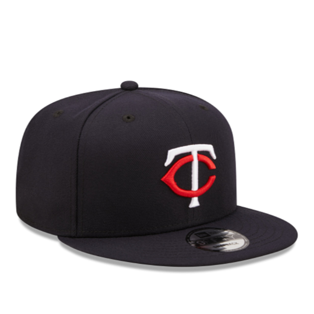 New Era Minnesota Twins Navy 9FIFTY Snapback Hat right front angle view