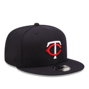 New Era Minnesota Twins Navy 9FIFTY Snapback Hat right front angle view