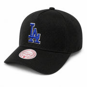 Los Angeles Dodgers Black Royal Blue A Frame Snapback Hat front angle view