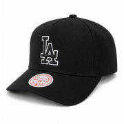 Los Angeles Dodgers Black White Outlined A Frame Snapback Hat front left angle view