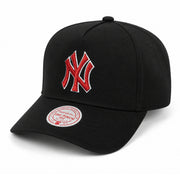 New York Yankees Black Red A Frame Snapback Hat front angle view
