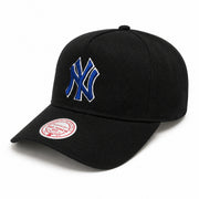 New York Yankees Black Royal Blue A Frame Snapback Hat front angle view