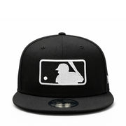 Black cap with white logo featuring a silhouette of a baseball player and bat on a white background