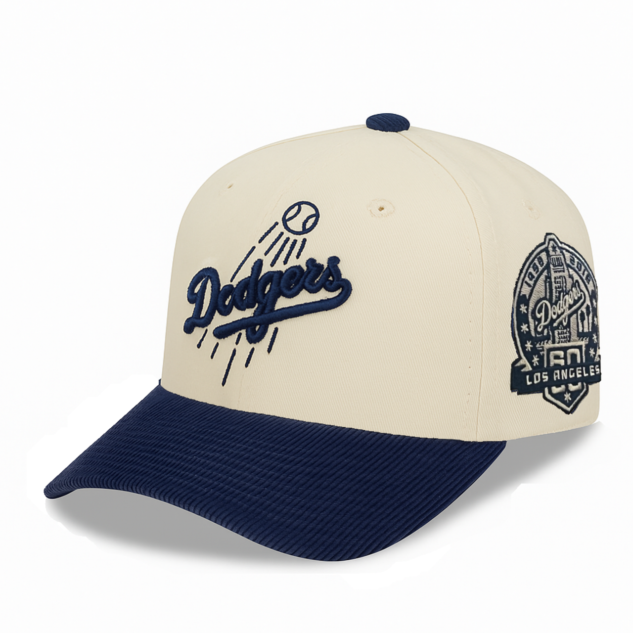 Los Angeles Dodgers Ivory Navy Corduroy Pro Crown Fit Snapback
