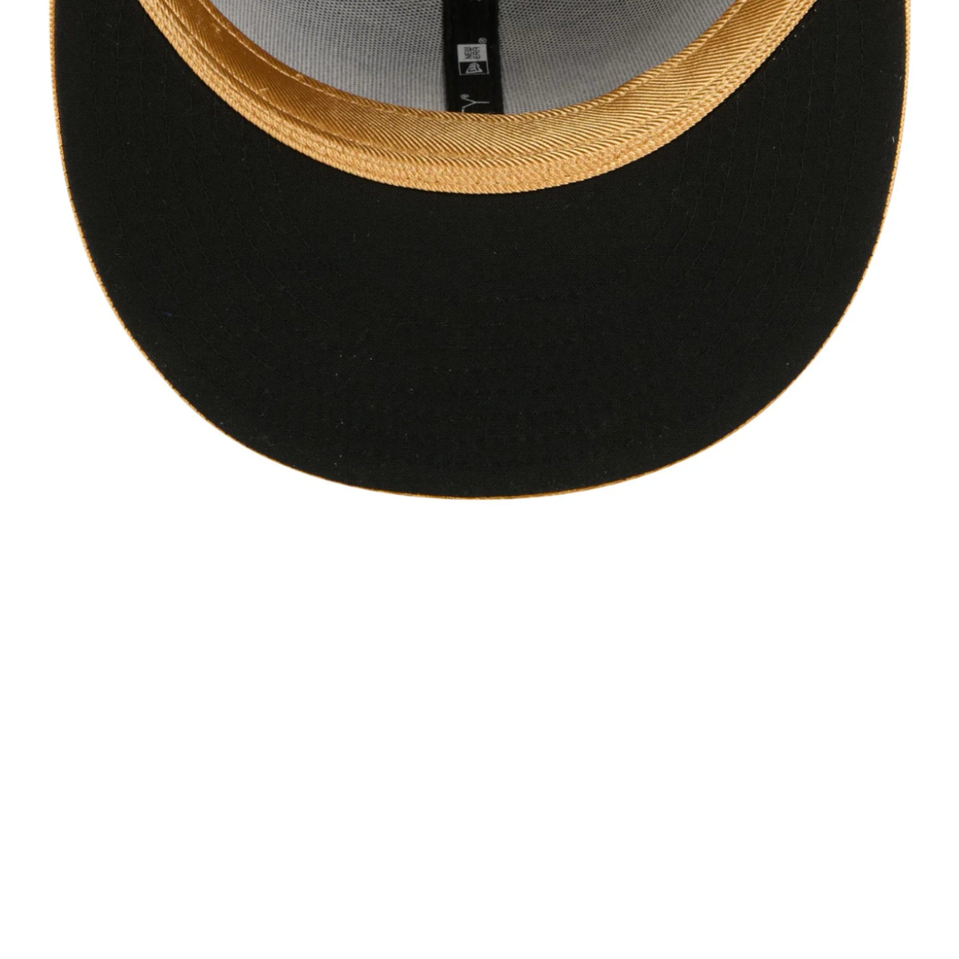 New Era 2025 World Series Champions Los Angeles Dodgers Gold 9FIFTY Snapback Hat under visor view