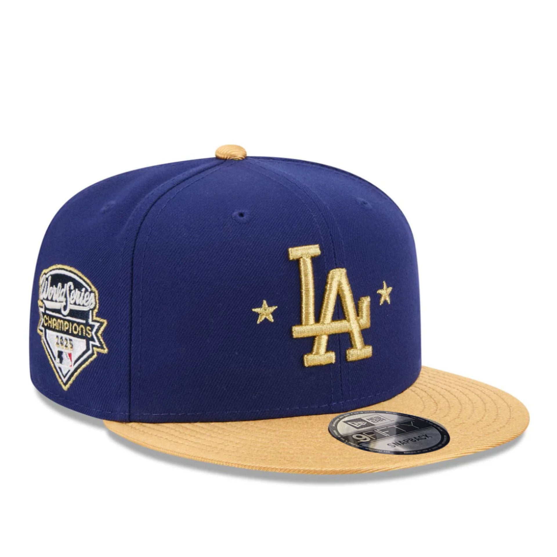 New Era 2025 World Series Champions Los Angeles Dodgers Gold 9FIFTY Snapback Hat front side view