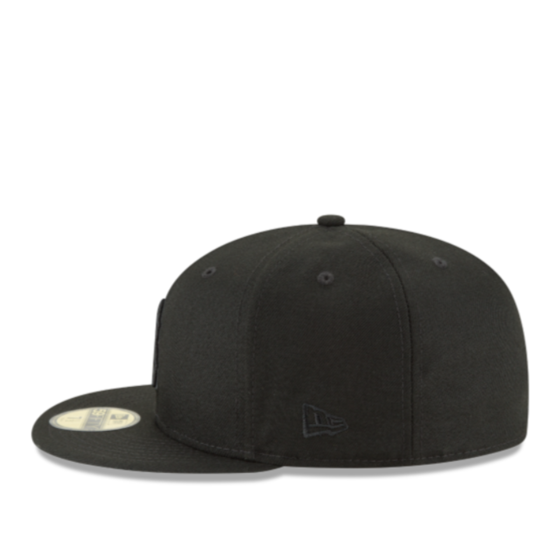 Side view of New Era 59FIFTY fitted hat Boston Red Sox black on black fitted cap